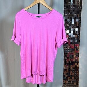 Tribal Pink High Low Short Sleeve T-Shirt with Ruffle Sleeve & Bottom